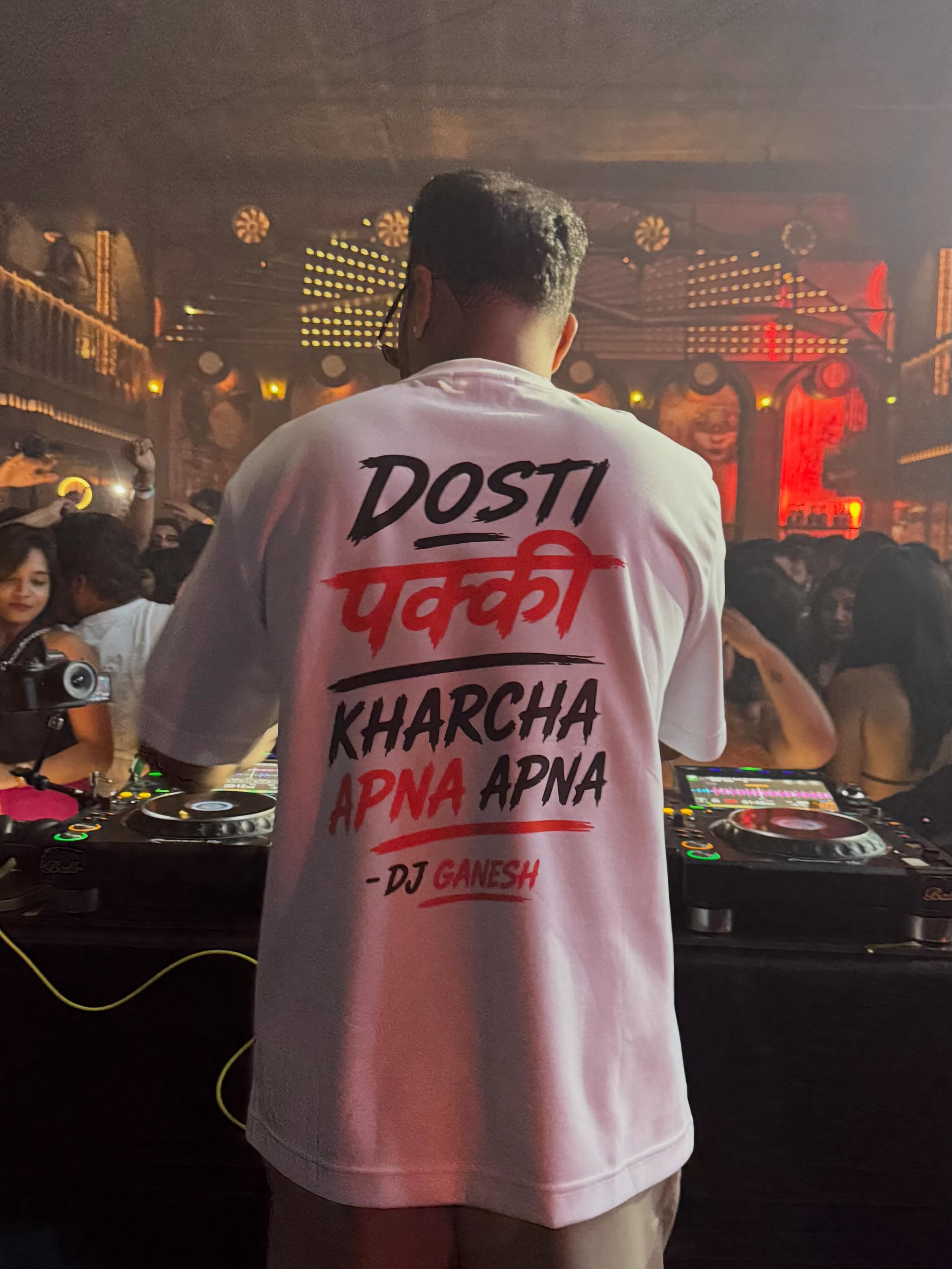 DJ Ganesh at the decks, playing to a full room